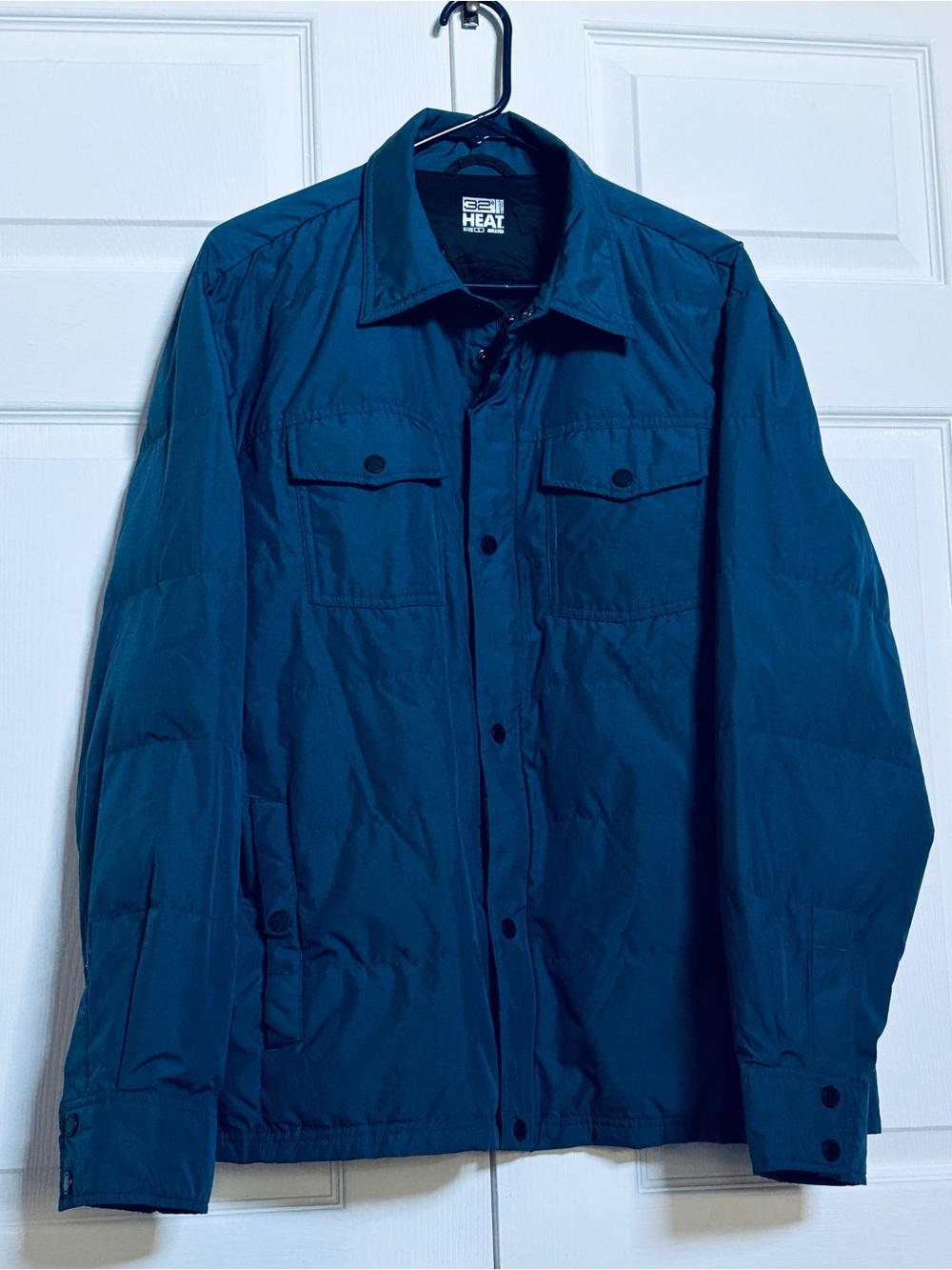32 Degrees Heat Down Shirt Jacket Men’s L Blue Snap Zip Puffer Coat